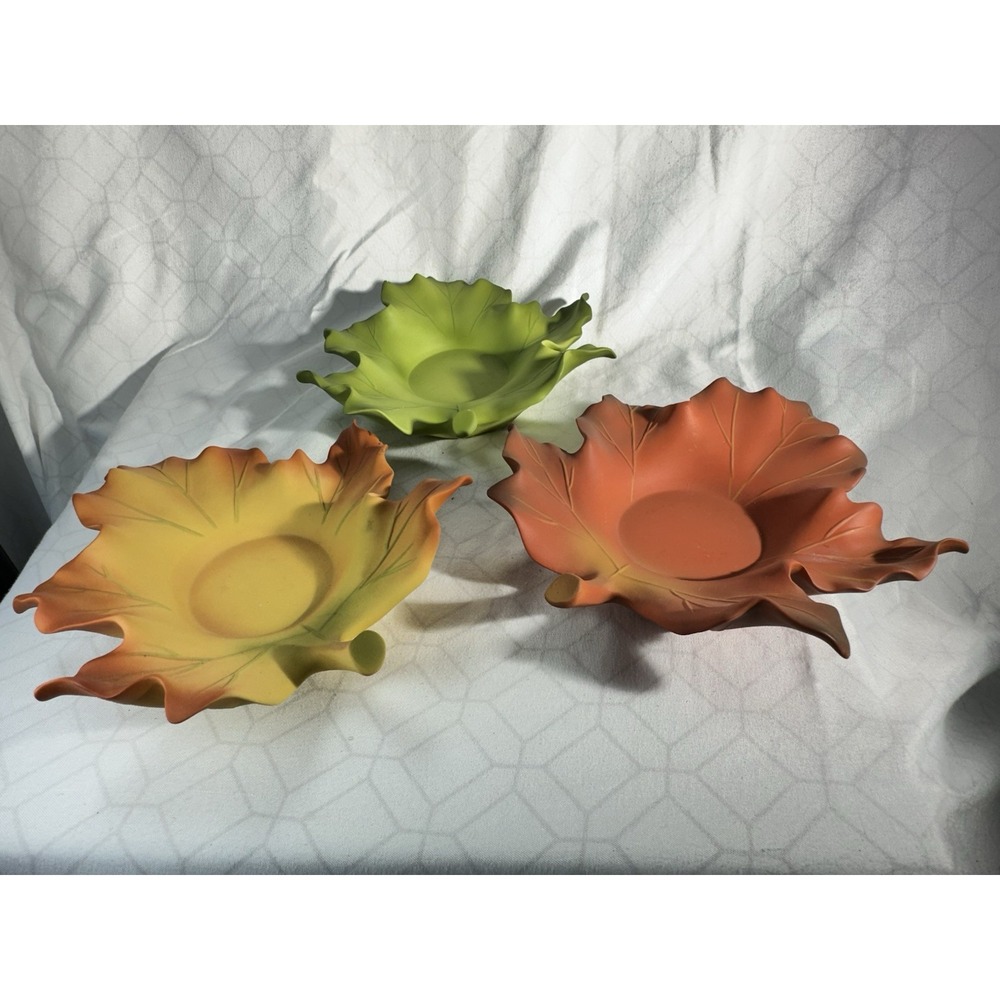 🍁 Partylite Whispering Maple Leaf Tealight‎ Holders (Set of 3) - Picture 2 of 16